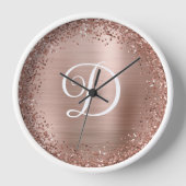 Circle Rose Gold Glitzer and Foil Monogram Uhr (Vorderseite)