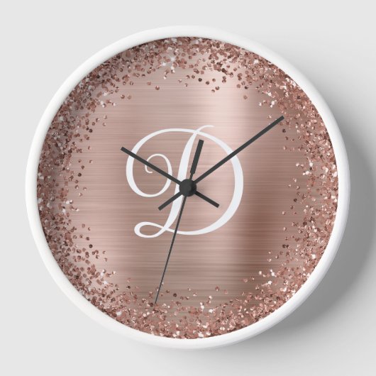 Circle Rose Gold Glitzer and Foil Monogram Uhr (Vorderseite)