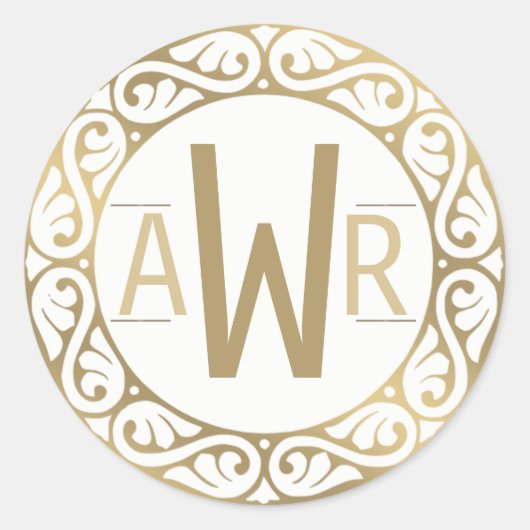 Circle Scrollwork Frame Initials Gold Runder Aufkleber (Vorderseite)