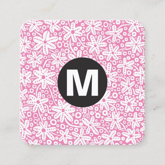Circle Spot Monogram - Blume - Pink #EF84B4 Quadratische Visitenkarte (Vorderseite)