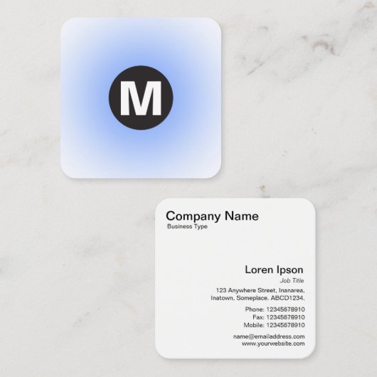 Circle Spot Monogram - Gradient - Baby Blue and Wt Quadratische Visitenkarte (Vorne/Hinten)