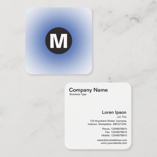 Circle Spot Monogram - Gradient - Navy Blue and Wt Quadratische Visitenkarte (Vorne/Hinten)