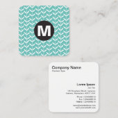 Circle Spot Monogram - Leaf Stalks - lt Aqua Quadratische Visitenkarte (Vorne/Hinten)