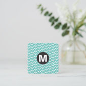 Circle Spot Monogram - Leaf Stalks - lt Aqua Quadratische Visitenkarte (Stehend Vorderseite)