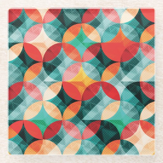 Circle Symphony: Farbenfrohe Abstrakte Vintage Glasuntersetzer (Vorderseite)