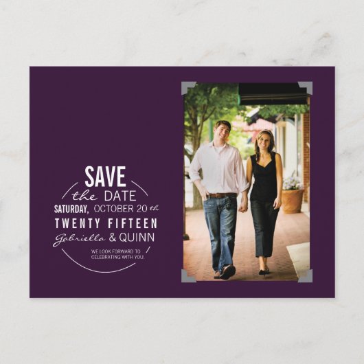 Circle Text & Foto Lila Save the Date Postkarte (Vorderseite)