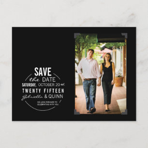 Circle Text & Foto Schwarz Save the Date Postkarte
