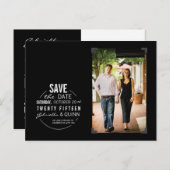 Circle Text & Foto Schwarz Save the Date Postkarte (Vorne/Hinten)
