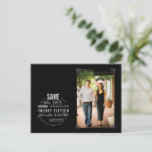 Circle Text & Foto Schwarz Save the Date Postkarte (Stehend Vorderseite)