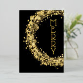 Circles and Stars on Black Christmas Gold Folieneinladung (Stehend vorne)