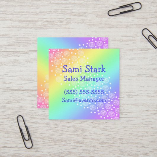 Circles Dots Rainbow Square Business Cards Quadratische Visitenkarte (Vorderseite/Rückseite Beispiel)