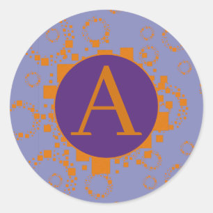 Circles monogram Orange Lila Initialquadrate Runder Aufkleber
