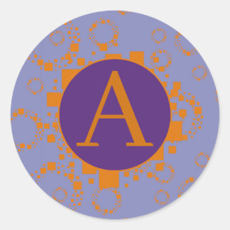 Circles monogram Orange Lila Initialquadrate Runder Aufkleber