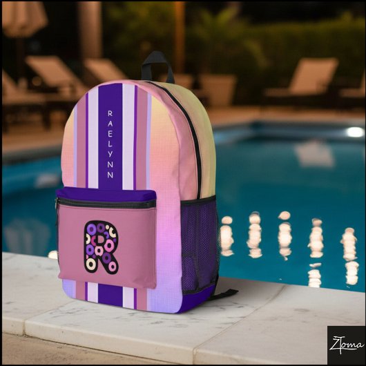 Circles Pattern Monogram Striped Backpack Bedruckter Rucksack