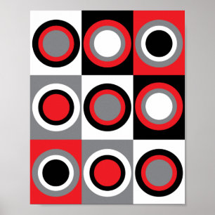 Circles Pattern Red Grau Schwarz-weiß Poster