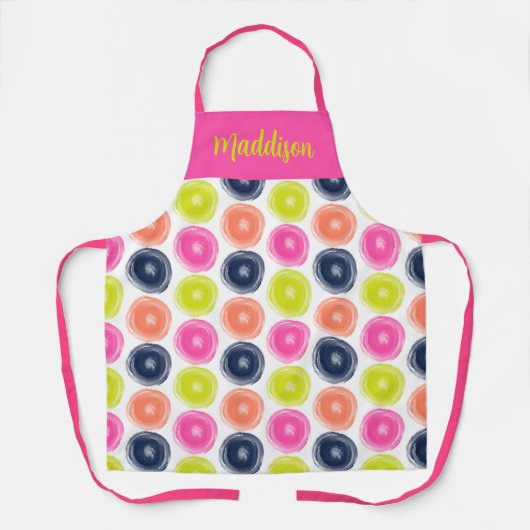 Circles Polka Dot Design in rosa Korallengelb Schürze (Vorderseite)