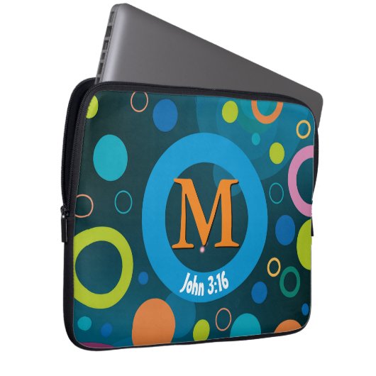 Circles Scripting Monogram Personalisiert BLUE Laptopschutzhülle (Vorne Rechts)