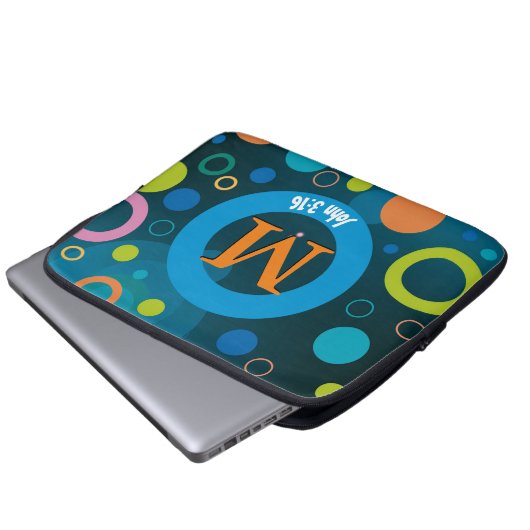 Circles Scripting Monogram Personalisiert BLUE Laptopschutzhülle (Vorne Knopf)
