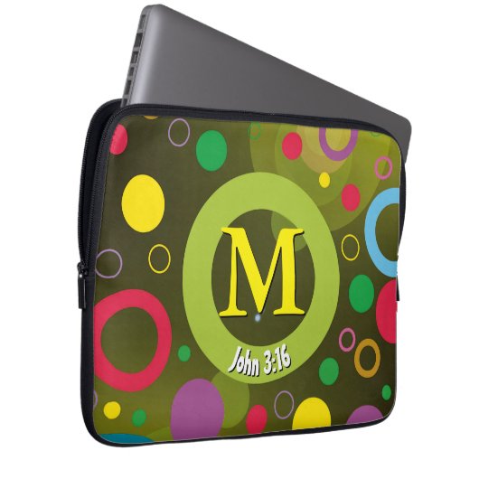 Circles Scripting Monogram Personalisiert GREEN Laptopschutzhülle (Vorne Rechts)