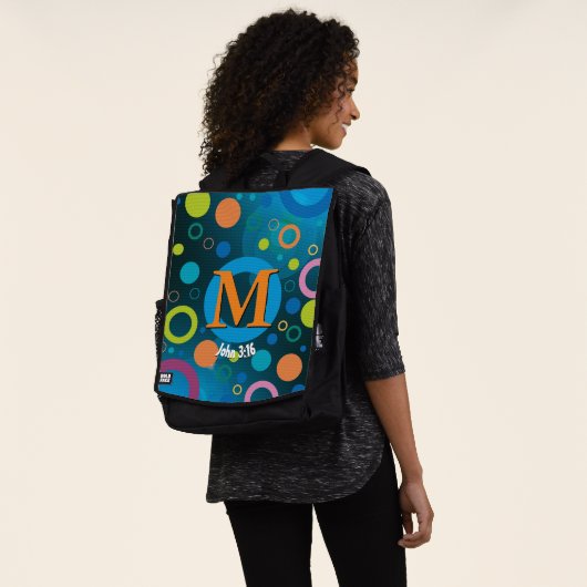 Circles Spots Scripture Monogram BLUE Personalisie Rucksack (Ausgewaschen)