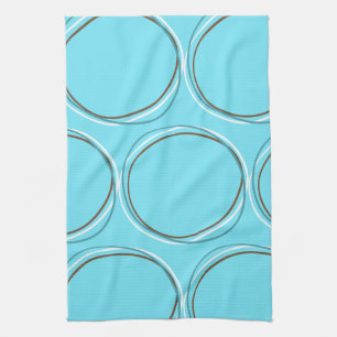 Circles Turquoise White Brown Hand gezeichnet Geschirrtuch