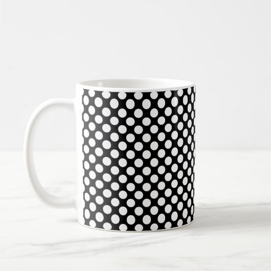 Circles White Polka Dots Muster schwarzer Hintergr Kaffeetasse (Links)