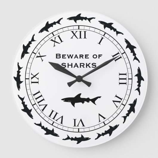 Circling SHARKS - Beware of Sharks Fishing Boat Große Wanduhr (Vorderseite)