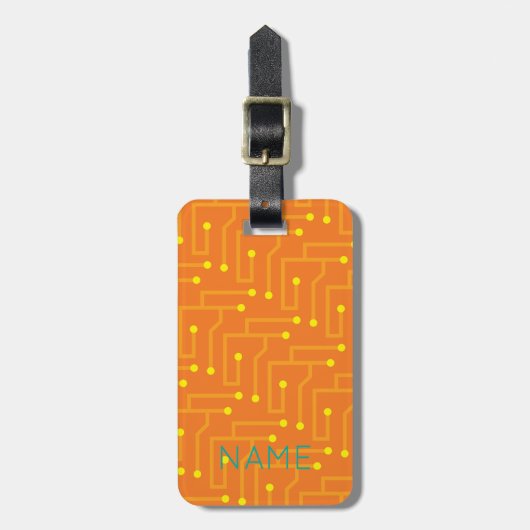 Circuit Board NAME Modern Travel Orange Tech Gepäckanhänger (Vorderseite vertikal)