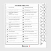 "Circuit Breaker Directory" und "30 Sicherung"-Auf Aufkleber (Blatt)