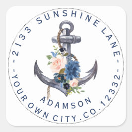 Circuit-Etikett für blaurosa Blumenankerze Quadratischer Aufkleber