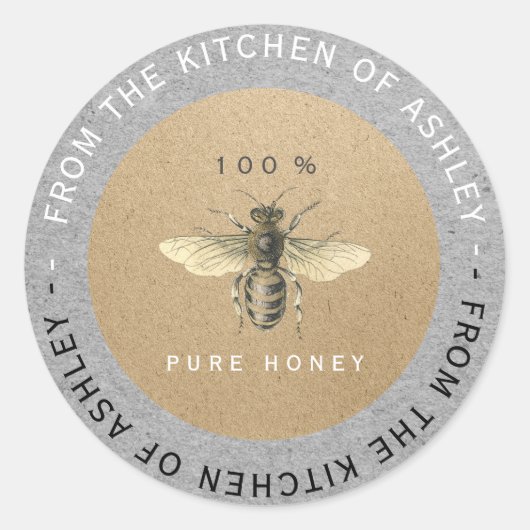 Circular 100%hausgemachte Honey Kitchen Kraft Bee Runder Aufkleber (Vorderseite)