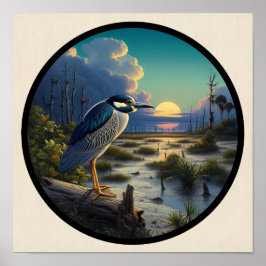 Circular 3D-Bild eines gelb gekrönten Nachtherons Poster