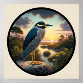 Circular 3D-Bild eines gelb gekrönten Nachtherons Poster