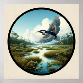 Circular 3D-Bild eines gelb gekrönten Nachtherons Poster