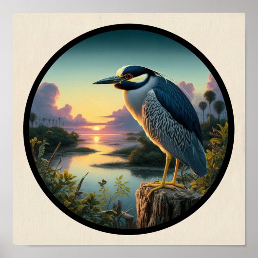 Circular 3D-Bild eines gelb gekrönten Nachtherons Poster (Vorne)