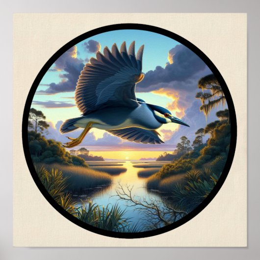 Circular 3D-Bild eines gelb gekrönten Nachtherons Poster (Vorne)