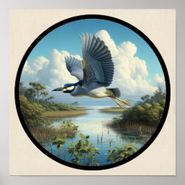 Circular 3D-Bild eines gelb gekrönten Nachtherons Poster