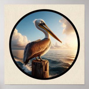 Circular 3D-Bild eines schönen braunen Pelican Poster