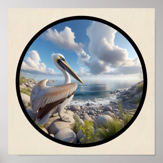 Circular 3D-Bild eines schönen braunen Pelican Poster (Vorne)