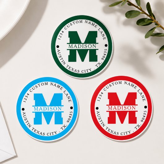 Circular address labels,monogram address labels runder aufkleber