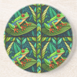 Circular coaster set with vibrant red-eyed tree  getränkeuntersetzer