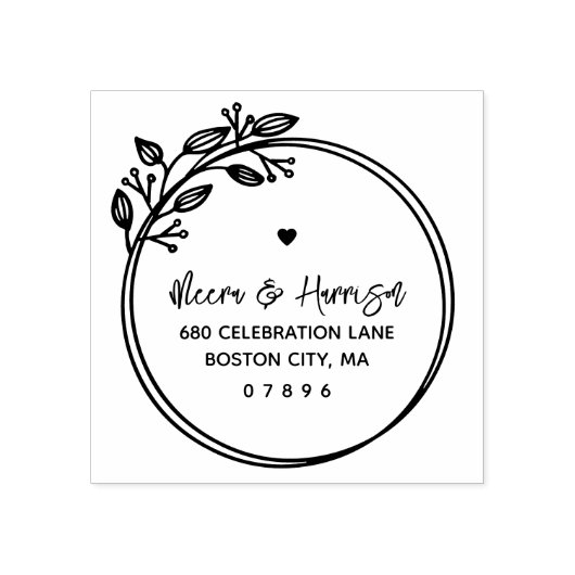 Circular Frame Floral Wedding Address Gummistempel (Prägung)