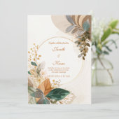 Circular Gold Forest Green Botanical Wedding Einladung (Stehend Vorderseite)