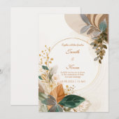 Circular Gold Forest Green Botanical Wedding Einladung (Vorne/Hinten)