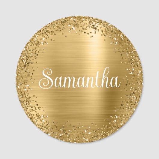 Circular Gold Glitzer and Foil Namensschild (Vorderseite)