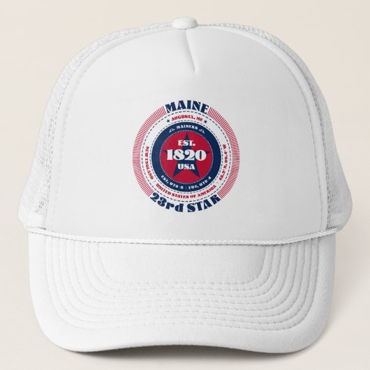 Circular Maine Staat Patriotic Trucker Hat Truckerkappe (Vorderseite)