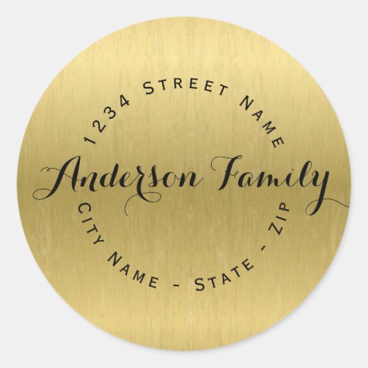 Circular Modern Imitats Gold Return Address Label Runder Aufkleber (Vorderseite)