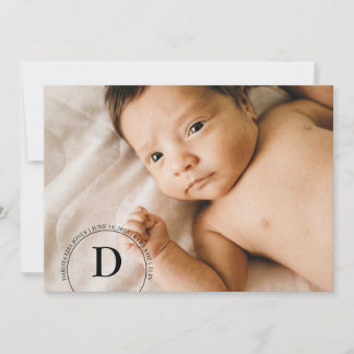 Circular Monogram Foto Birth Announcement Card Einladung