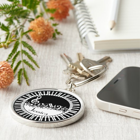 Circular Piano Keys and Jumbled Music Notes Schlüsselanhänger (Seite)