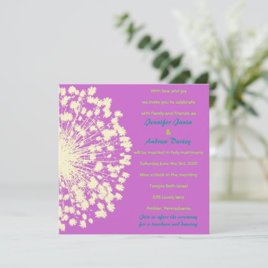 Circular Retro Daisy Wedding Einladung (Stehend Vorderseite)